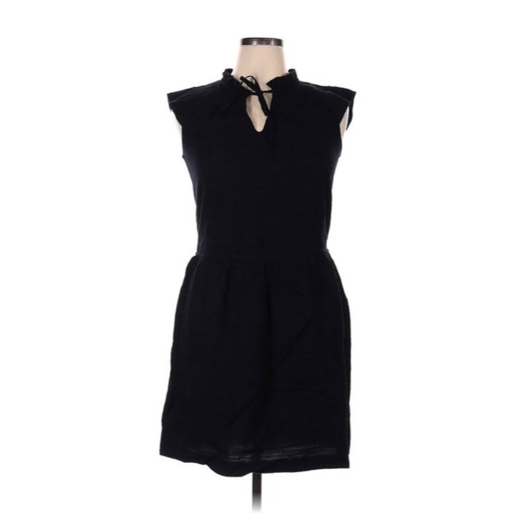 Acote Black Drop Cap Sleeve Waist Fit And Flare A-line Short Casual Dress L